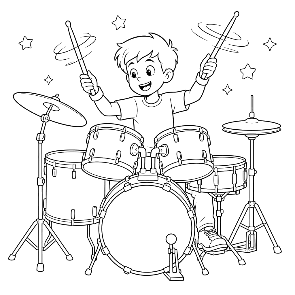 Drummer Spinning Sticks Coloring Page