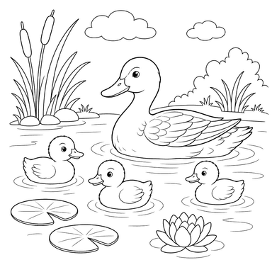Duck and Ducklings on the Pond