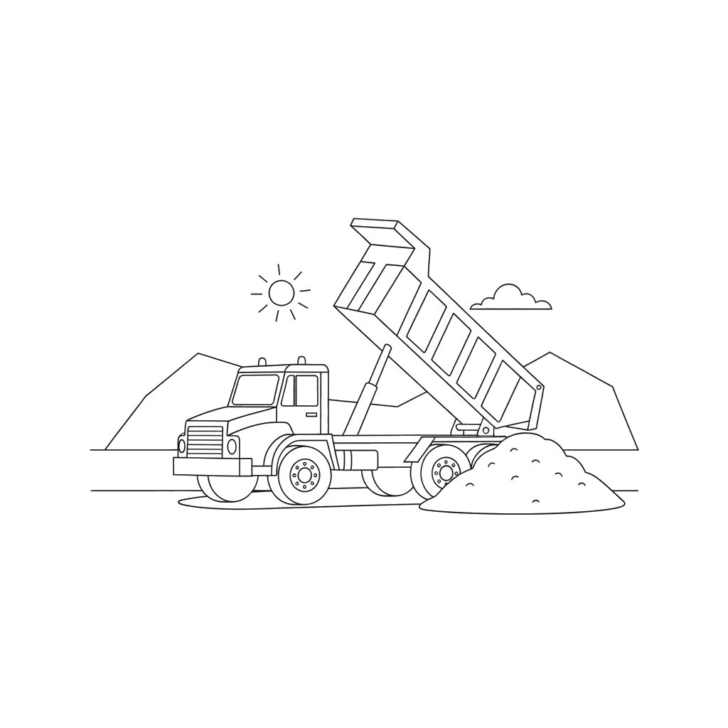 Dump Truck Unloading Sand Coloring Page
