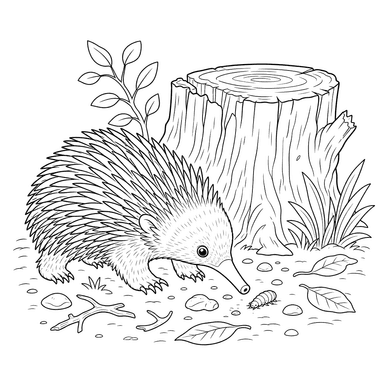Echidna Near a Tree Stump