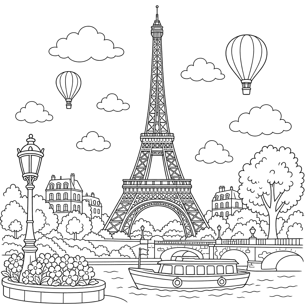 Eiffel Tower in France Coloring Page
