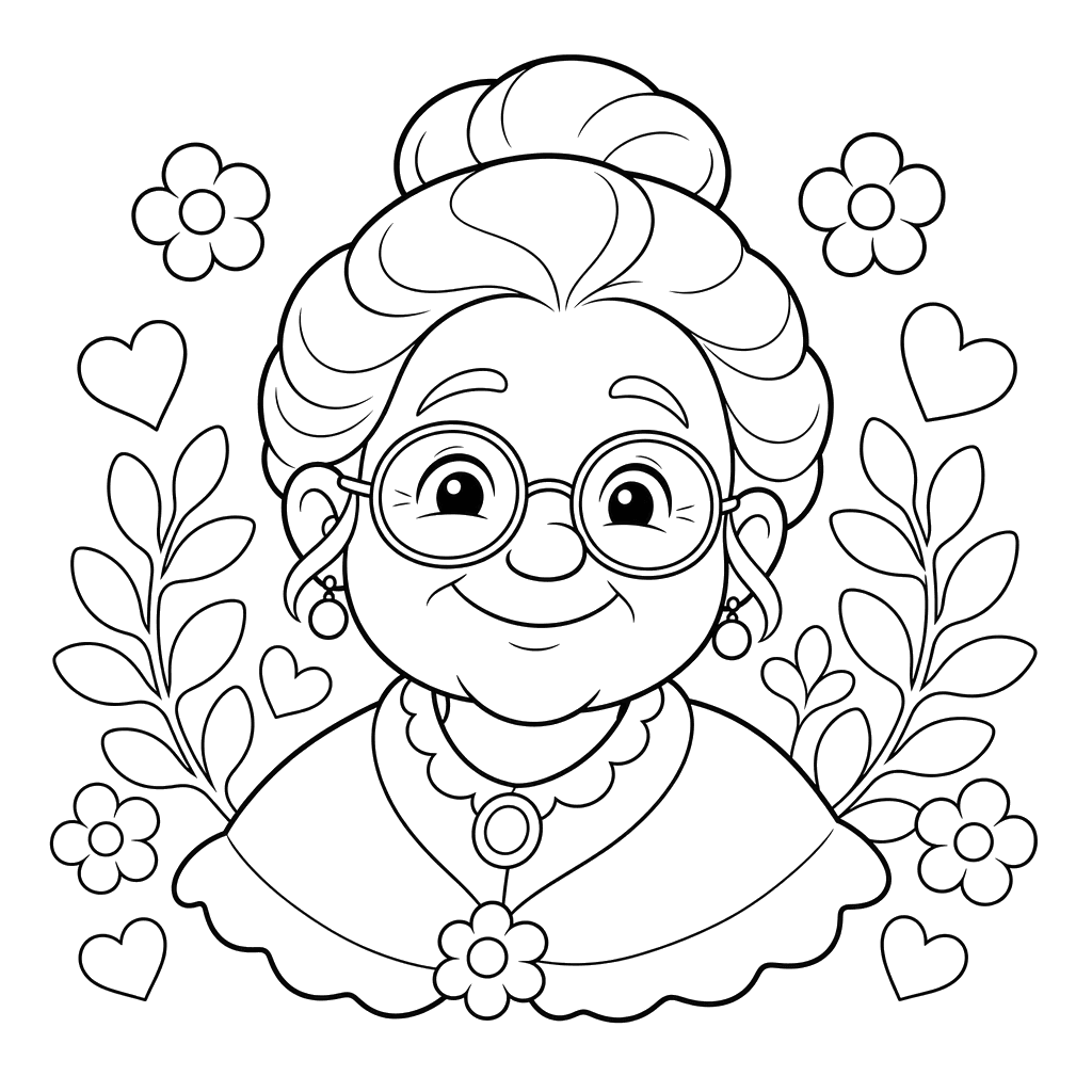 Elderly Woman with Glasses Coloring Page