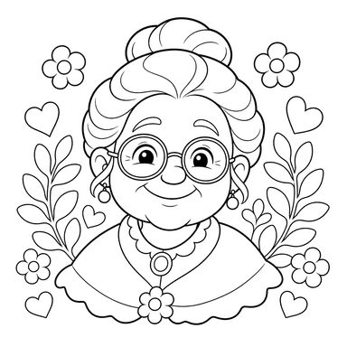 Elderly Woman with Glasses Coloring Page