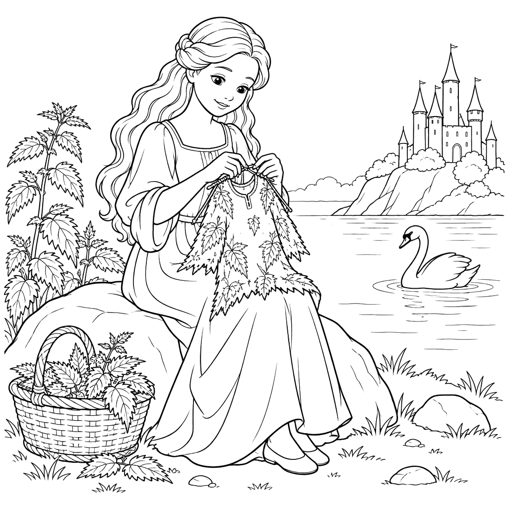 Eliza Knitting a Nettle Shirt Coloring Page