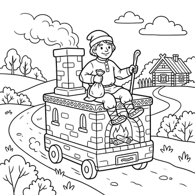Emelya Riding on the Magic Stove Coloring Page