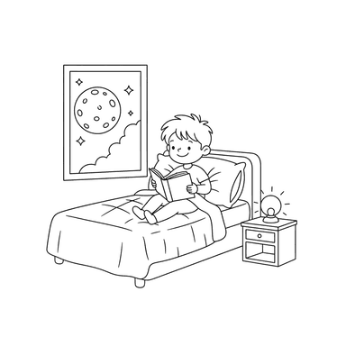 Evening Reading: Child in Bed with Book
