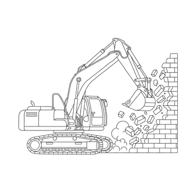 Excavator Demolishing Wall Coloring Page