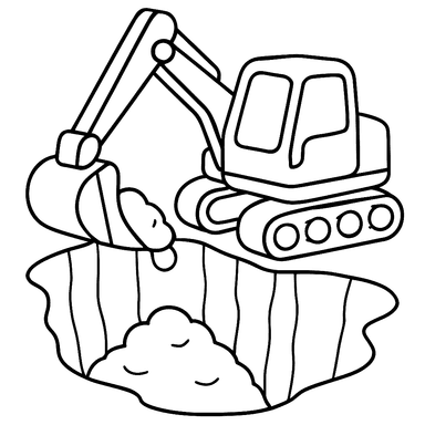 Excavator Digging a Deep Hole Coloring Page