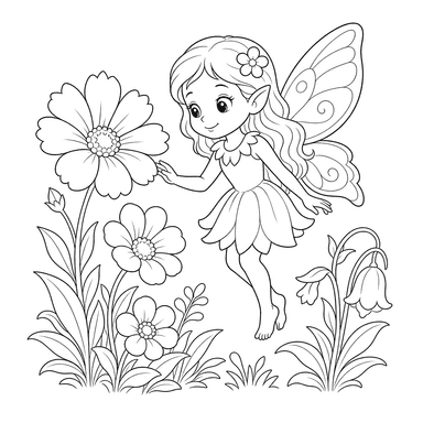 Fairy Among Flowers Coloring Page