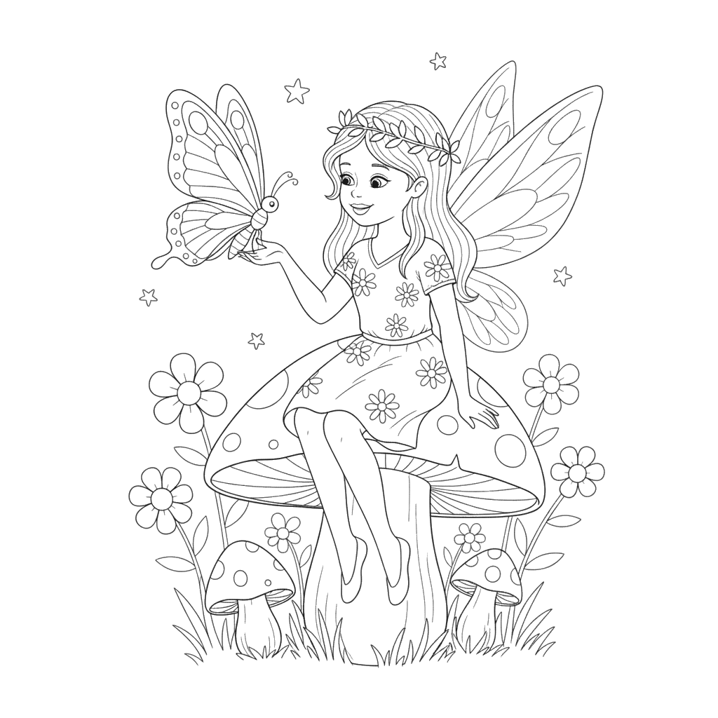 Fairy Talking to a Butterfly Coloring Page