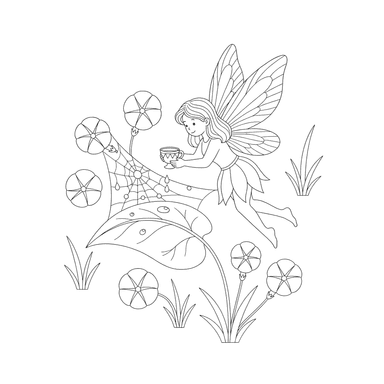 Fairy Collecting Morning Dew Coloring Page