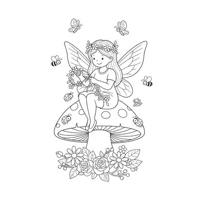 Fairy Weaving a Flower Wreath Coloring Page