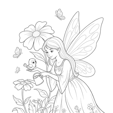 Fairy Helping a Little Bird Coloring Page