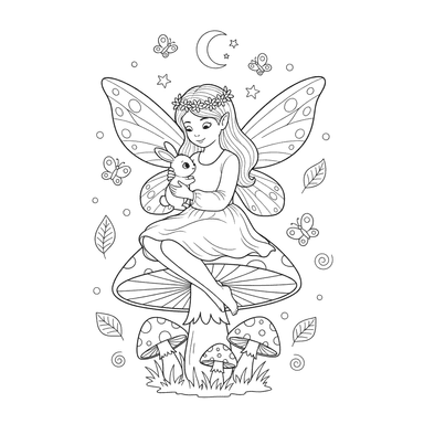 Fairy with a Tiny Bunny Coloring Page