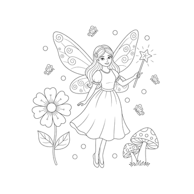 Fairy with Magic Wand Coloring Page
