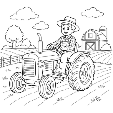 Farmer on a Tractor Coloring Page