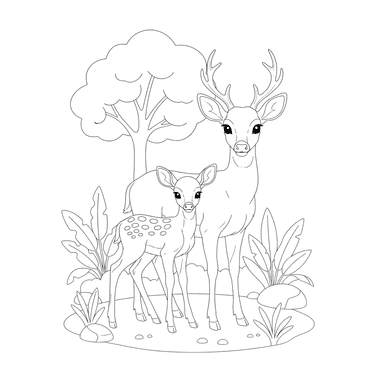 Fawn and Mother Deer Coloring Page