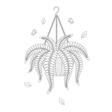 Fern in a Hanging Basket Coloring Page