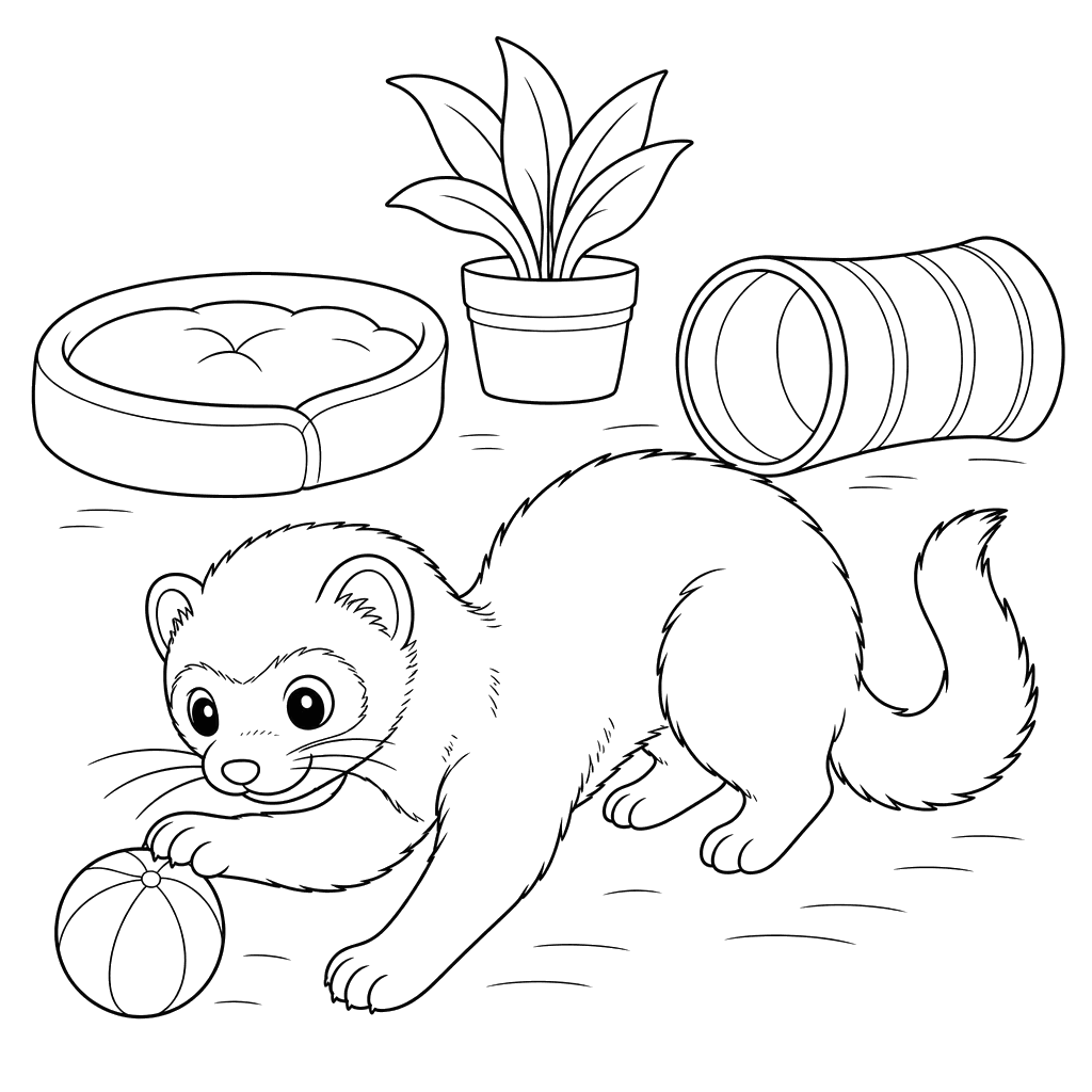 Ferret Playing with a Ball Coloring Page