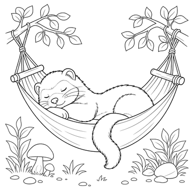 Sleeping Ferret in a Hammock