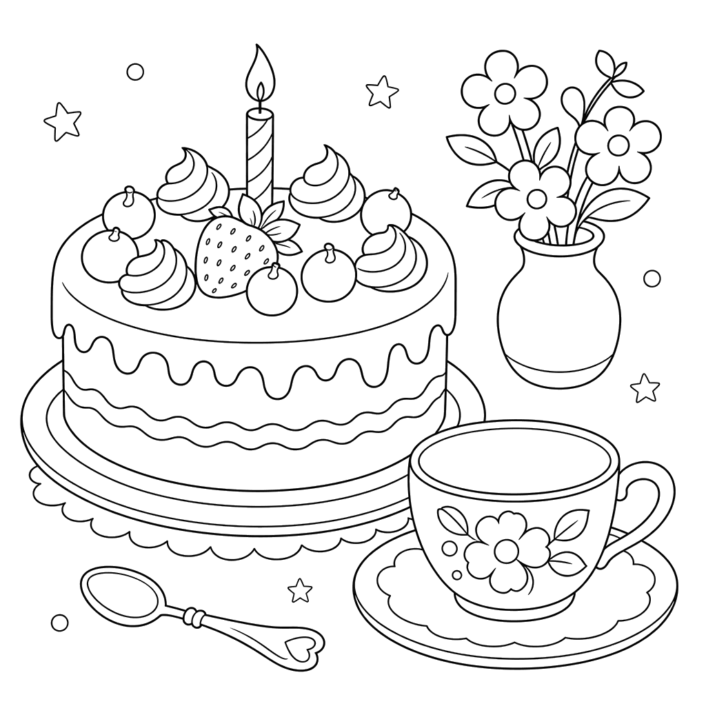 Festive Cake with Teacup