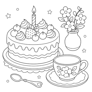 Festive Cake with Teacup