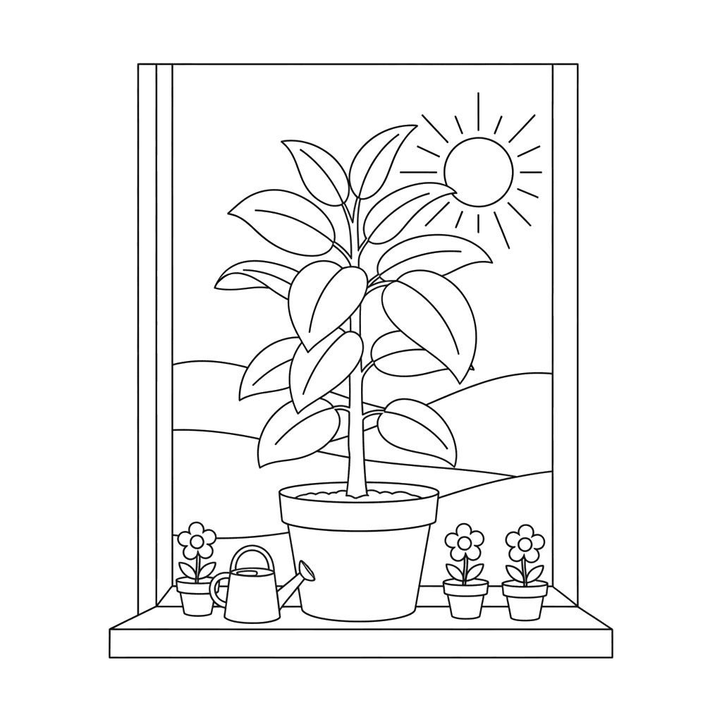 Ficus on a Windowsill Coloring Page