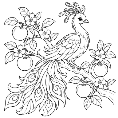 Firebird on an Apple Branch Coloring Page