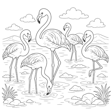 Flamingos on Lake Coloring Page
