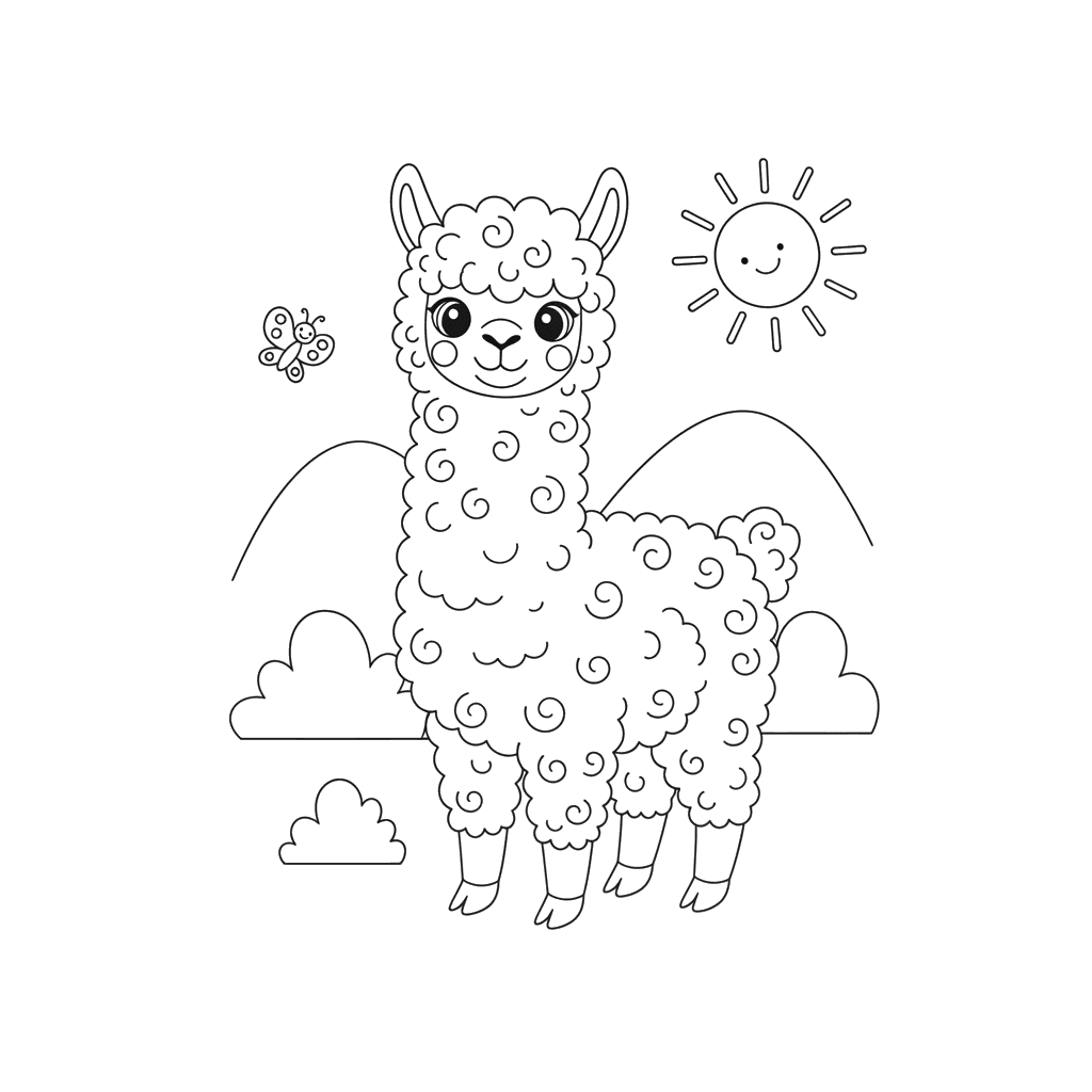 Fluffy Alpaca Coloring Page