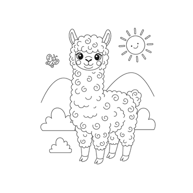 Fluffy Alpaca Coloring Page