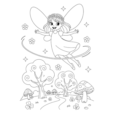 Flying Fairy Forest Glade Coloring Page