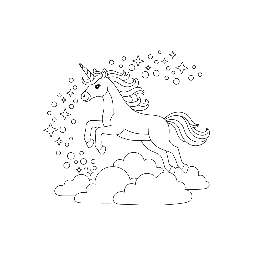 Flying Unicorn with Rainbow Trail Coloring Page