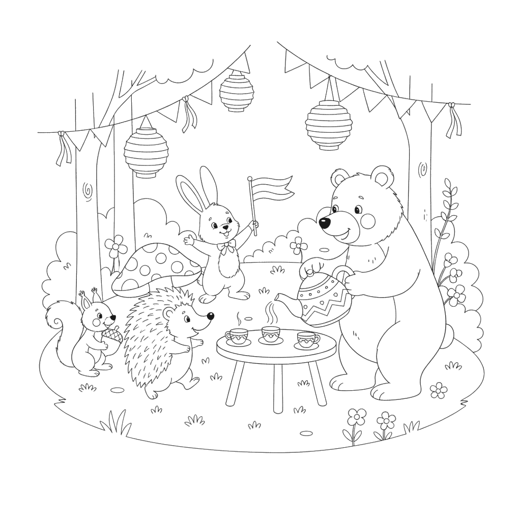 Forest Animals Party Coloring Page