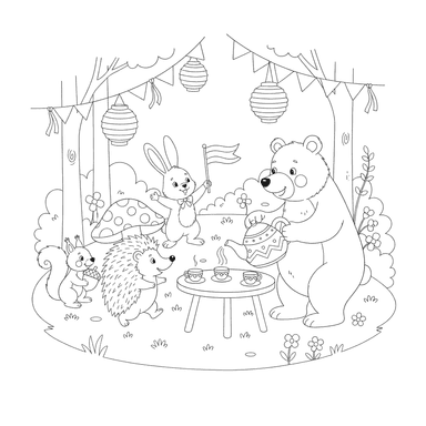 Forest Animals Party Coloring Page