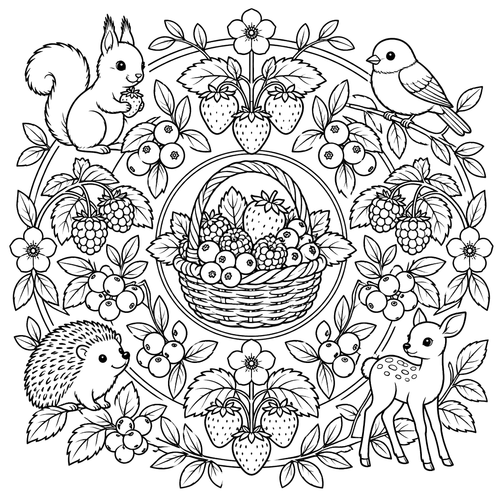 Forest Berries Mandala Coloring Page