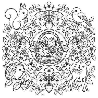 Forest Berries Mandala Coloring Page