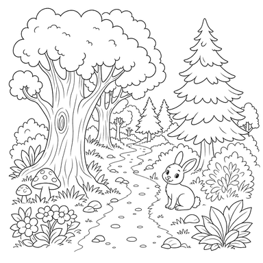 Forest Landscape with Path Coloring Page