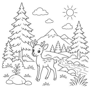 Forest Landscape with Tall Fir Trees Coloring Page