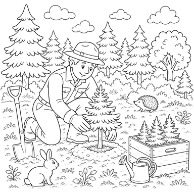 Forester Planting Young Trees