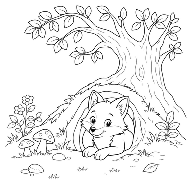 Fox Peeking from Burrow Coloring Page