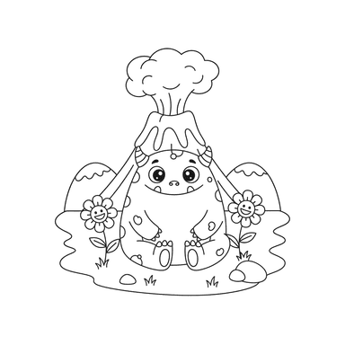 Friendly Monster by a Volcano Coloring Page