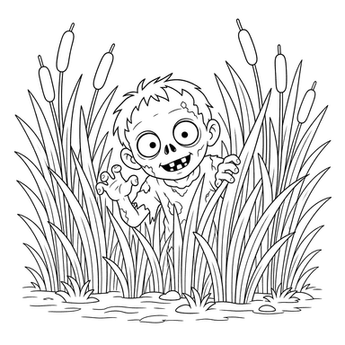 Friendly Zombie in Reeds Coloring Page