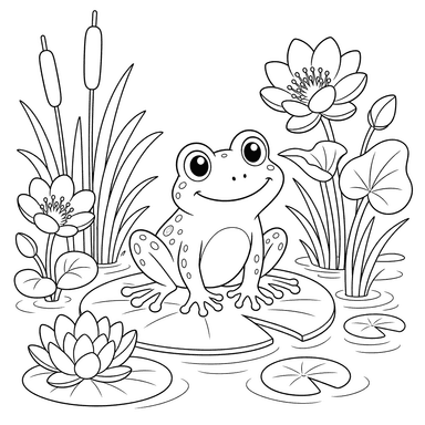 Frog among Marsh Flowers coloring page