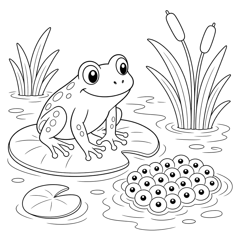 Frog Near Eggs Coloring Page