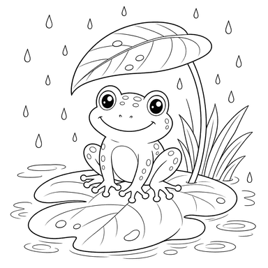 Frog on Leaves in the Rain