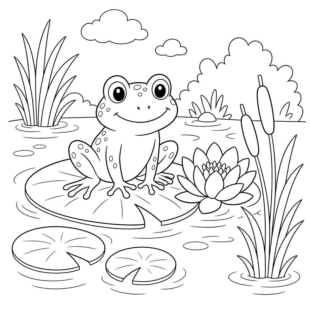 Frog on a Lily Pad coloring page