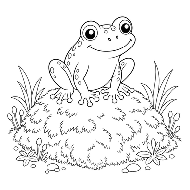 Printable Frog on a Mossy Bump coloring page