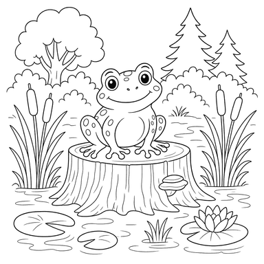 Frog on a Stump Coloring Page