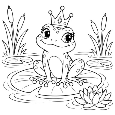 Frog Princess on a Lily Pad Coloring Page